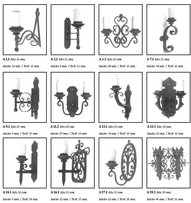 Lámina completa del catálogo histórico de apliques Mantelli